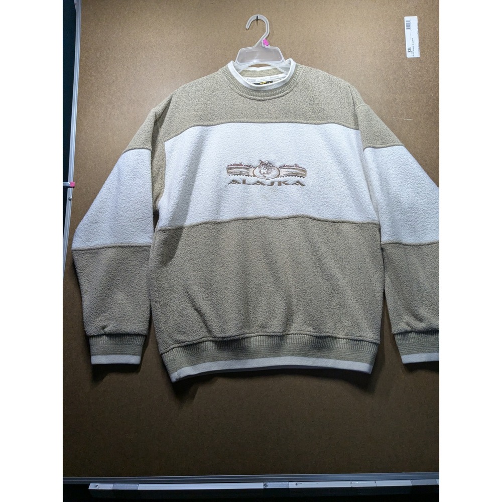 Renegade Club Alaska Wolf Embroidered Sweatshirt Mens Medium Tan White Vintage